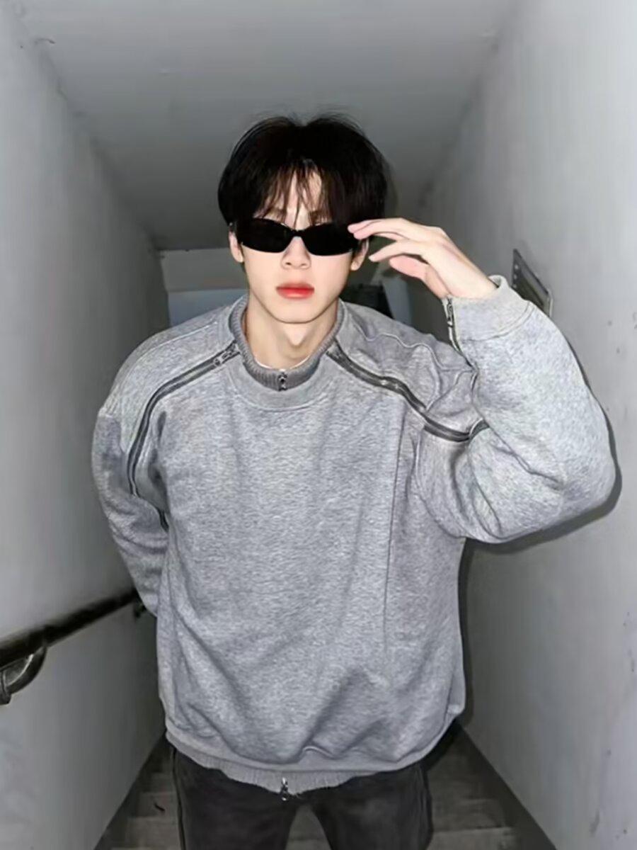 Men s Casual Retro Round Neck Hoodie - Autumn/Winter Trendy Loose Fit Pullover L