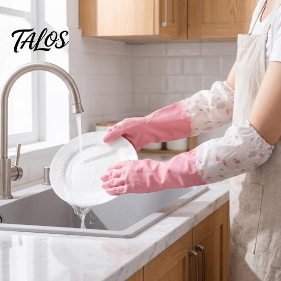 Thickened Winter Cleaning Gloves Long Sleeves Dishwashing Gloves, Thick Fleece Lining Non-Slip Silicone Extended Cuff Reusable Waterproof Kitchen for