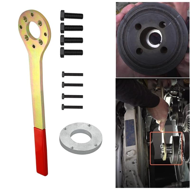 Pulley Removal Tool Kit for EJ Engine Repair 499977000, Holding Wrench with Spacer Piece and 8 Mounting Bolts for Crank Pulley and Timing Service