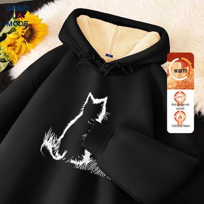 GENIOLAMODE Men's Moonlit Cat Heavy Fleece Lined Hoodie