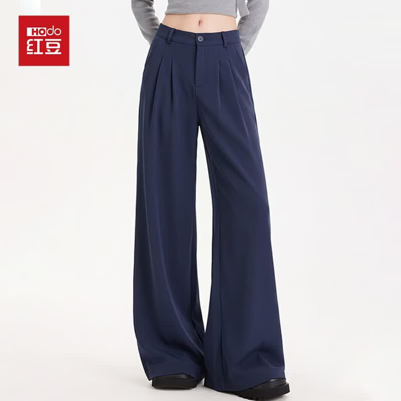 Hongdou Women's Wrinkle-Resistant Casual Wide-Leg Trousers