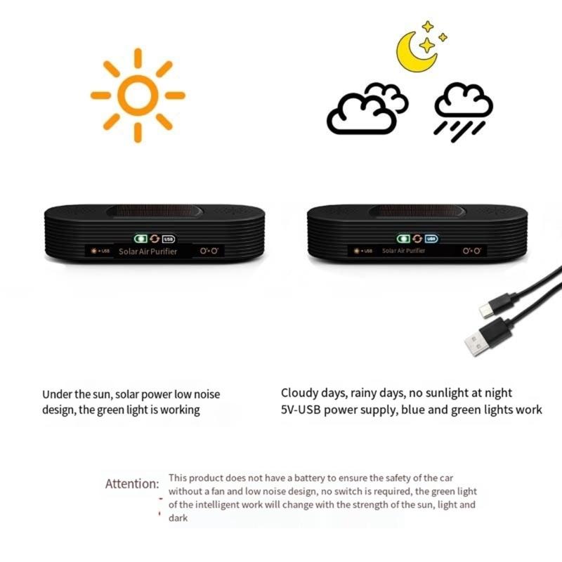 Solar Powered/USB Air Purifiers For Purifying Car Interior Air Removing Smokes Odor And Formaldehyde Quiet for Office