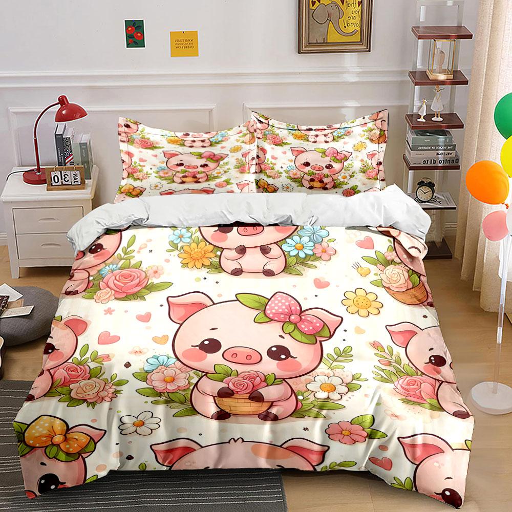 Blossoming Piggy Whimsy Bedding Sets Duvet Covers Pillowcases(1* Duvet Cover 2* Pillowcases Without Duvet Insert)