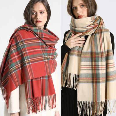Sciarpa a Quadri di Lusso Invernale Calda Cashmere Donna Lunga Pashmina Foulard Sciarpe Femminili Sciarpe Donna con Nappe Design