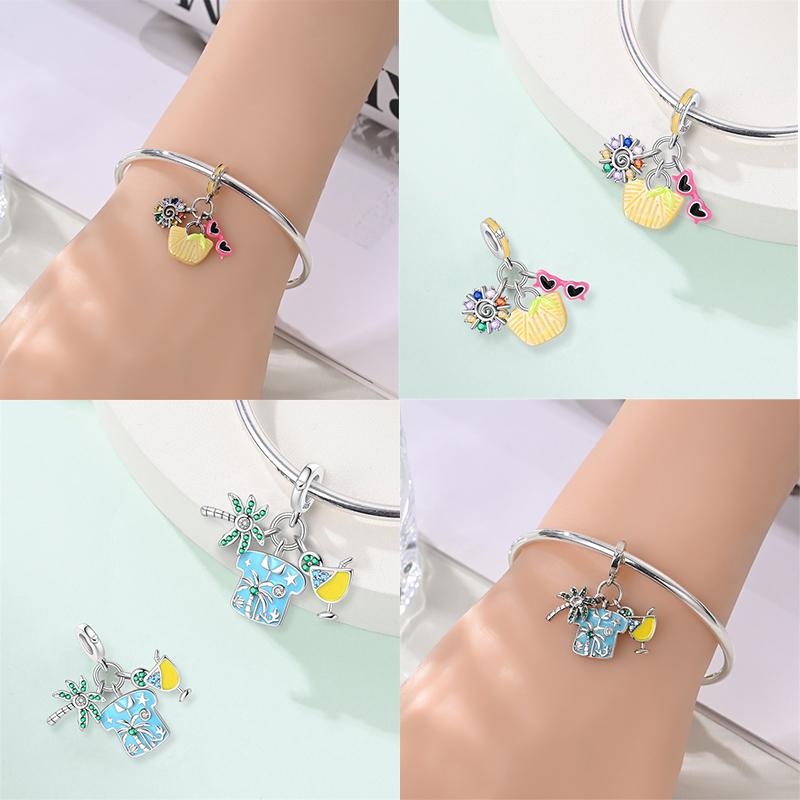 100% 925 Silver Charms Pendant Airplane Beach Sailing Hat Sun Energetic Attractiveness Design For Fine Jewelry Making