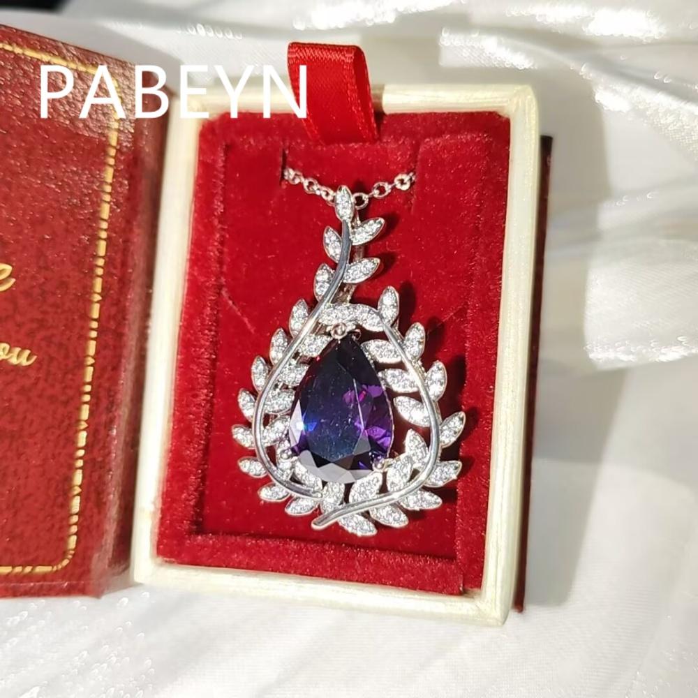 925 Sterling Silver Purple Zircon Pendant Necklace Birthday Party Anniversary Gift