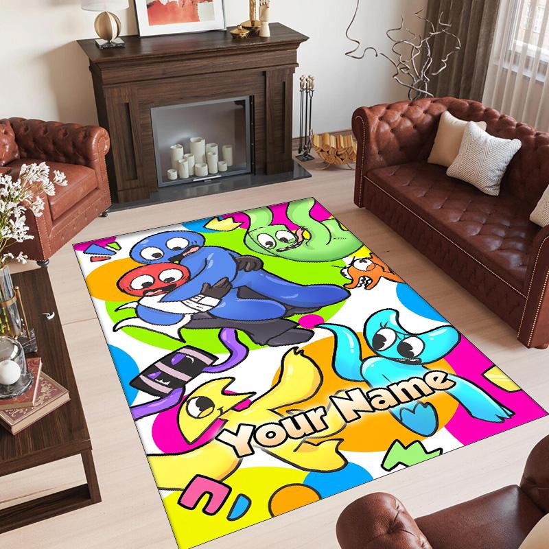 Personalized Crystal Velvet Carpet Custom Name Text,Rainbow Friends Anti Slip Area Rug For Home Decoration
