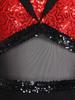 S-XXL Bodysuit da Ballo Rumba Cha-cha da Donna Lurex Lente a Paillettes Blocco di Colore Rete in Vita Orlo con Piume Taglio Senza Maniche Leotard Jumpsuit Costume da Ballo