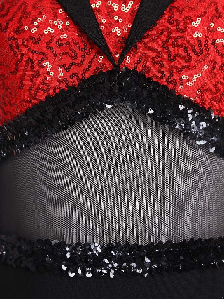 S-XXL Bodysuit da Ballo Rumba Cha-cha da Donna Lurex Lente a Paillettes Blocco di Colore Rete in Vita Orlo con Piume Taglio Senza Maniche Leotard Jumpsuit Costume da Ballo