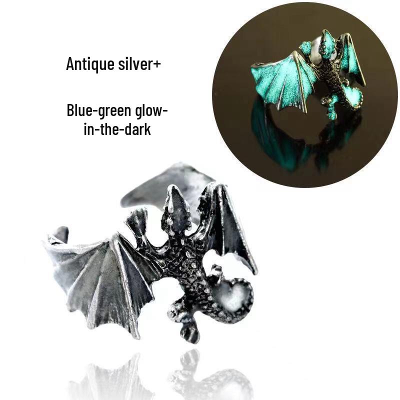 

Светящееся ретро кольцо с птеродактилем для мужчин – регулируемое и светится ночью Open Adjustable