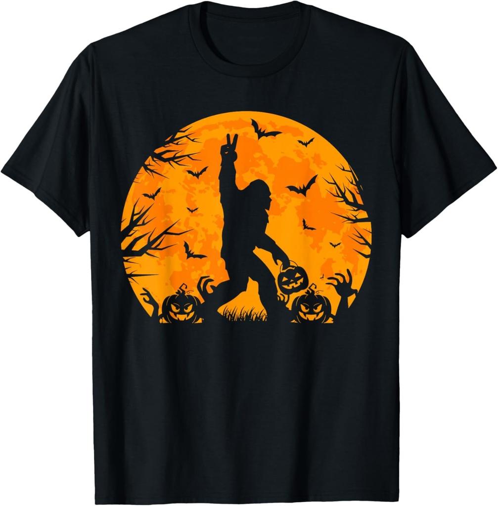 Spooky Halloween Bigfoot Pumpkin Funny Halloween Sasquatch  unisex T-Shirt Mens Womens Tees Top
