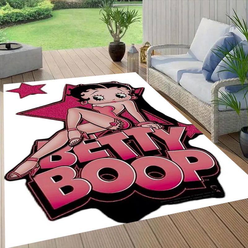 Betty Boop Art Style Crystal Velvet Rug, Soft Anti‑Slip Crystal Velvet Carpet for Living Room Bedroom Home Decor