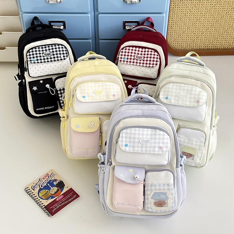 Schoolbag New Japanese Ins Wind Cute Dopamine Contrasting Color College Wind Middle School Student Schoolbag Women's Multi-compartment Backpack