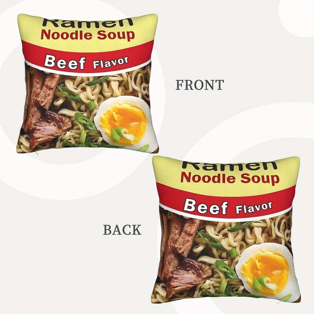 Vintage Ramen Beef Flavor Cushion Cover, Zippered Soft Durable Machine Washable Pillowcase, Food Themed Design For Living Room B