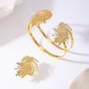 2024 New Arrival Bohemia Fashion Jewelry Metal Alloy Gold Color Flower Open Bracelet Ring Set for Women Men