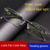 Multifokale Gleitsichtbrille Retro Anti-Blaulicht Multifokal Brillen für Ältere Herren Große Größe Randlose Brillen Damen