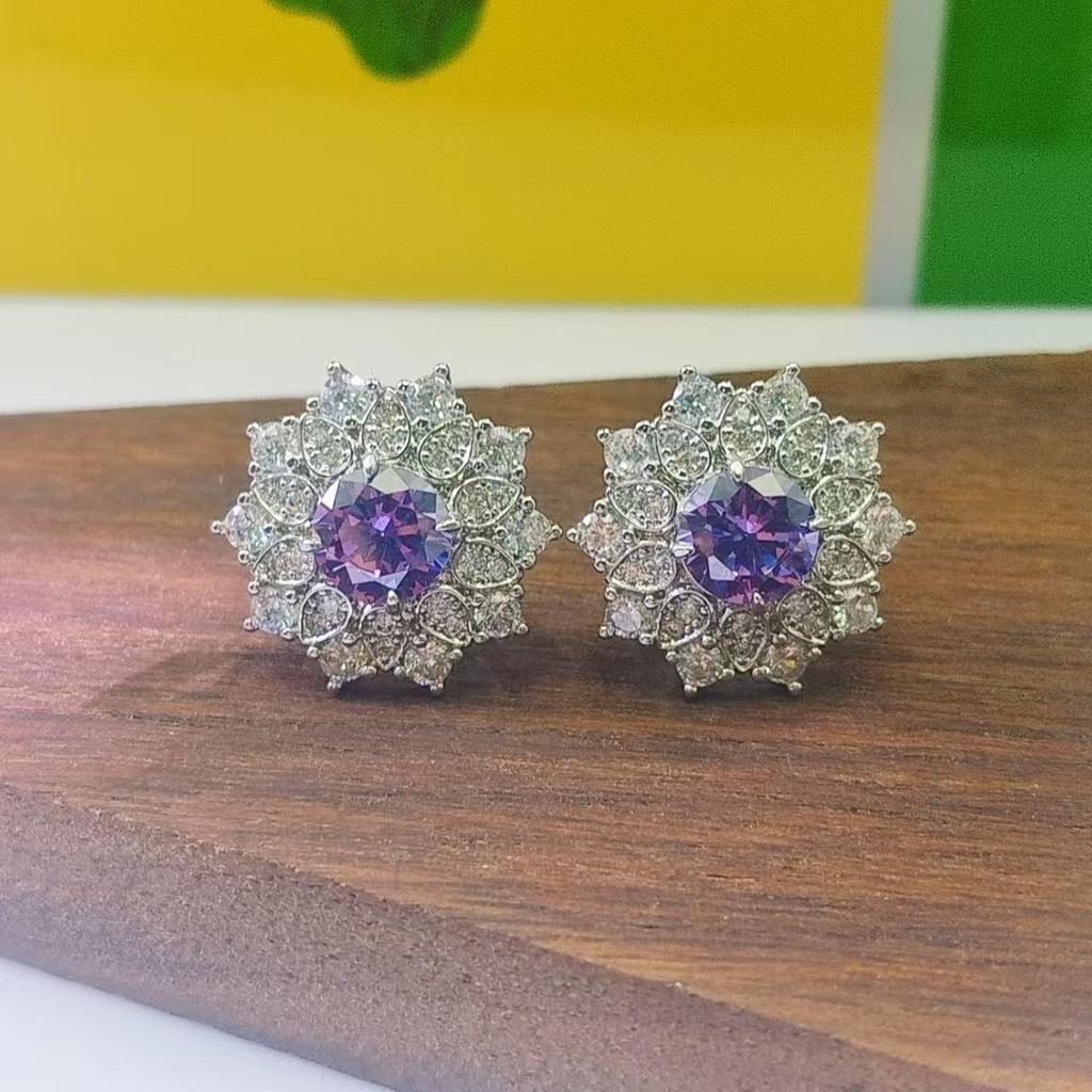 Fashion snow pollen diamond zircon stud earrings women's sunflower zircon flower earrings light luxury luxury high-end