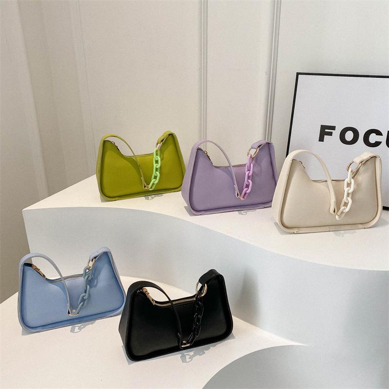 Simple 2025 New Solid Color Small Fresh Fashionable Popular Commuter Retro Chain Single Shoulder Portable Underarm Women's Bag