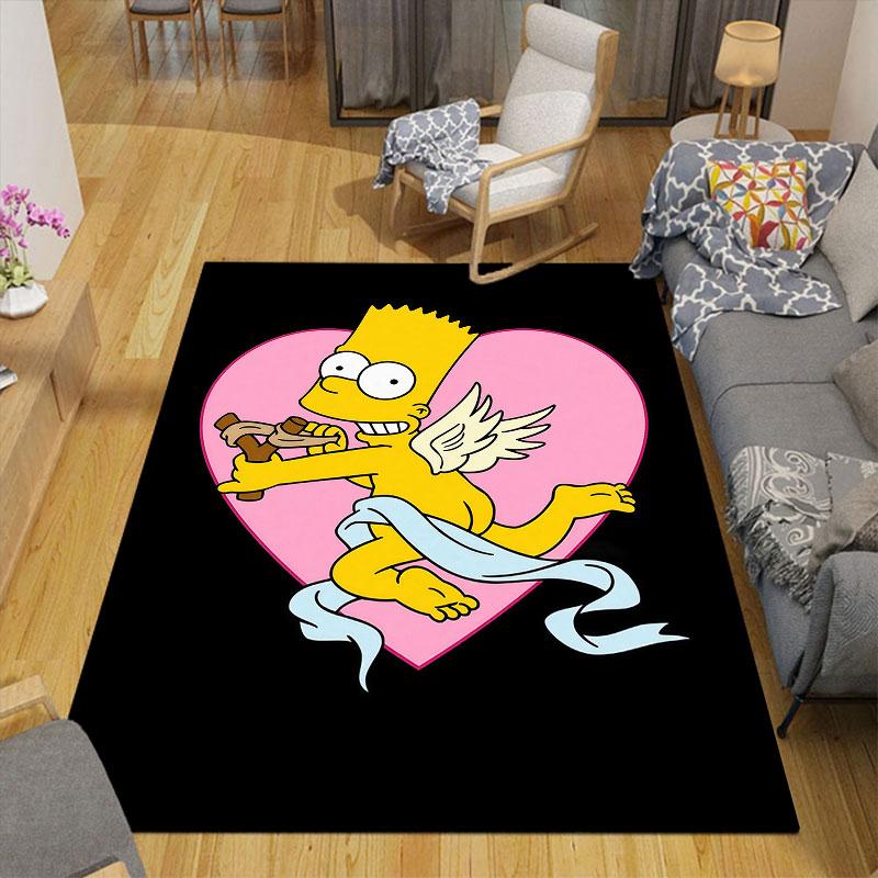 Bart Simpson Flannel Printed Carpet, Home Sofa Decoration for Living Room & Bedroom, Non‑Slip Play Flannel Floor Mat for Game Room