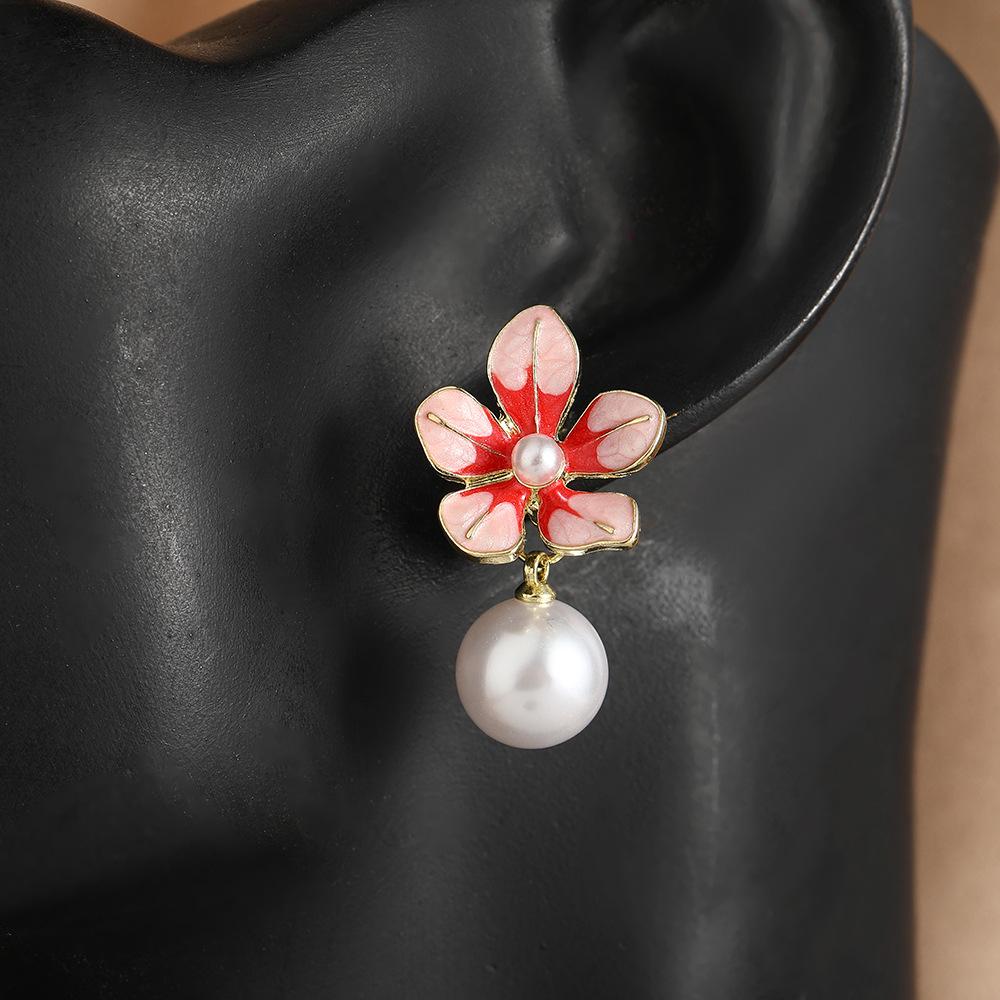 European Camellia Pearl Bow Flower Earrings