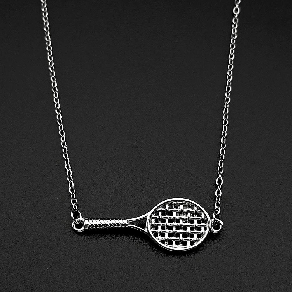 Mini Tennis Racket Pendant Necklace For Women Men Stainless Steel Gold Color Tennis Lover Gift Sweater Chain Sports Jewelry