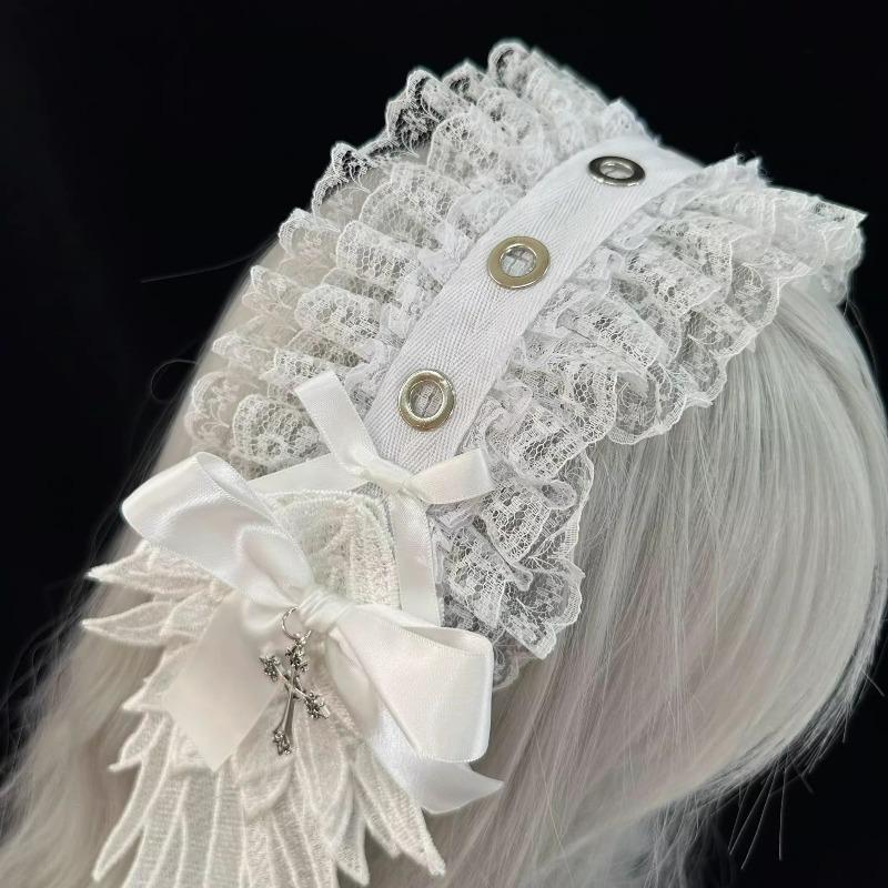 Gothic Harajuku Steampunk Y2K Wing Headwear Bow Headband Lolita Gothic Dark Angel Headwear and Hair Accessories