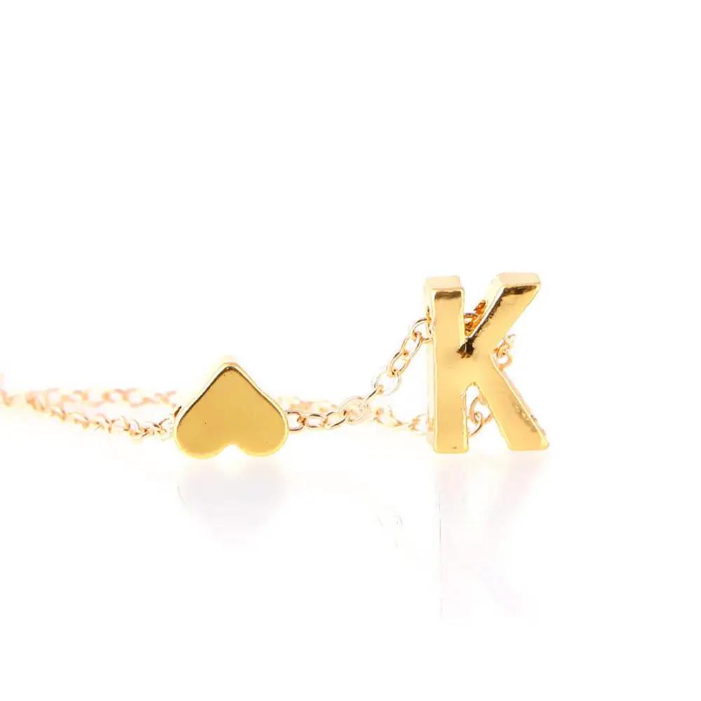 Fashion A-Z 26 Letters Initial Alphabet Heart Necklace Stainless Steel Heart Pendants Necklaces For Women