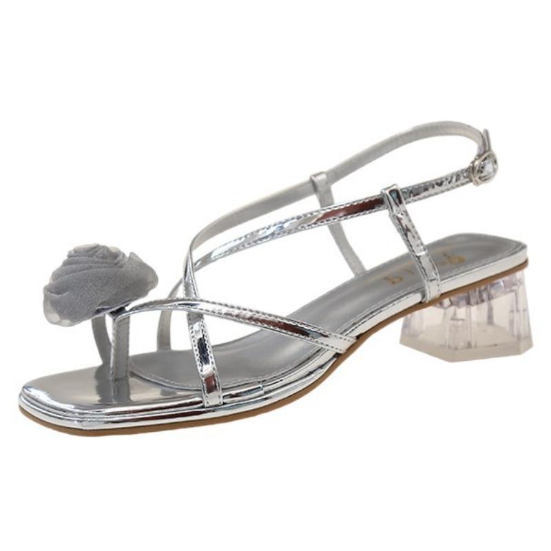 

Women s French Comfort Cushion Chunky Heel Sandals New Design Hundred Flowers Rhinestone Decoration Home Outdoor Casual Shoes 40 серебряный