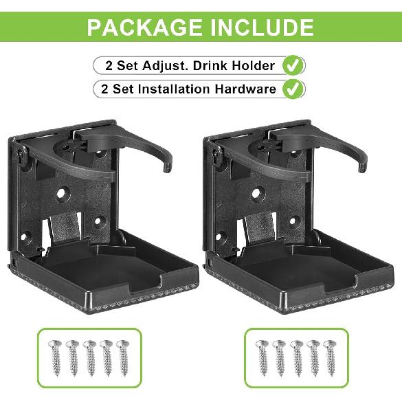 Spurtar 2Pcs Boat Cup Holder Suitable For Most Size Mugs Water Bottle Drink 2.36-3.94Inch/60-100MM Adjustable Folding Wall Car Desk Cup Holder For