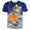 Lustiges DJ-Katzen-Pizza-Plattenspieler 3D-Druck Kurzarm-T-Shirt, Einzigartiger Street Style