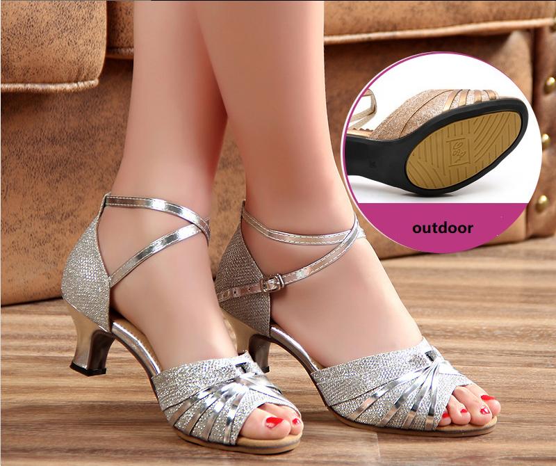 Latin Dance Shoes For Women Mid Heel Sneakers Square Dance Shoes Sandals Square Ballroom Satin Banquet Ladies Shoes