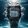 FOXBOX Luxury Waterproof Digital Watch for Men Stainless Steel Sports Countdown LED Display Mens Wristwatches Shockproof+Box
