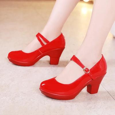 Small Size 32-43 Medium Block Heel Mary Janes Platform Pumps 2025 Fall Shallow Red Wedding Shoes Thick Bottom Dance Model Work
