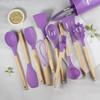11-Piece Silicone Kitchen Utensil Set with Wooden Handles - Black & Khaki Storage Bucket Included