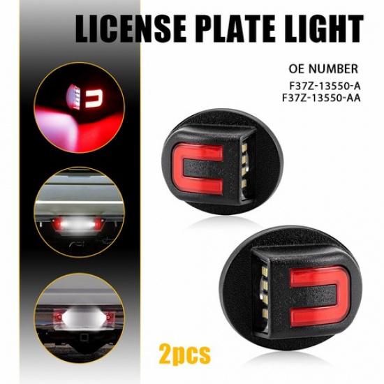 For Ford 1999-16 F-250 Super Duty Rear Bumper White+Red LED License Plate Lights