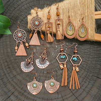 22 Styles Vintage Brown Earrings for Women Bohemian Ethnic Unique Geometric Dangle Earring Female Pendientes Bijoux