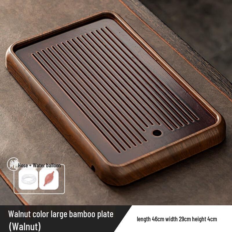 Bamboo Double-Layer Oval Draining Tea Tray