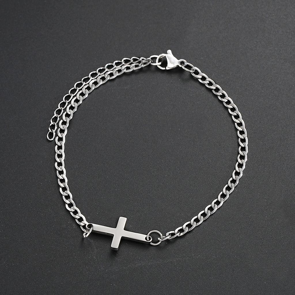 1 PIÈCE Bracelet chaîne cubaine pour homme avec bracelet croix réglable en acier inoxydable