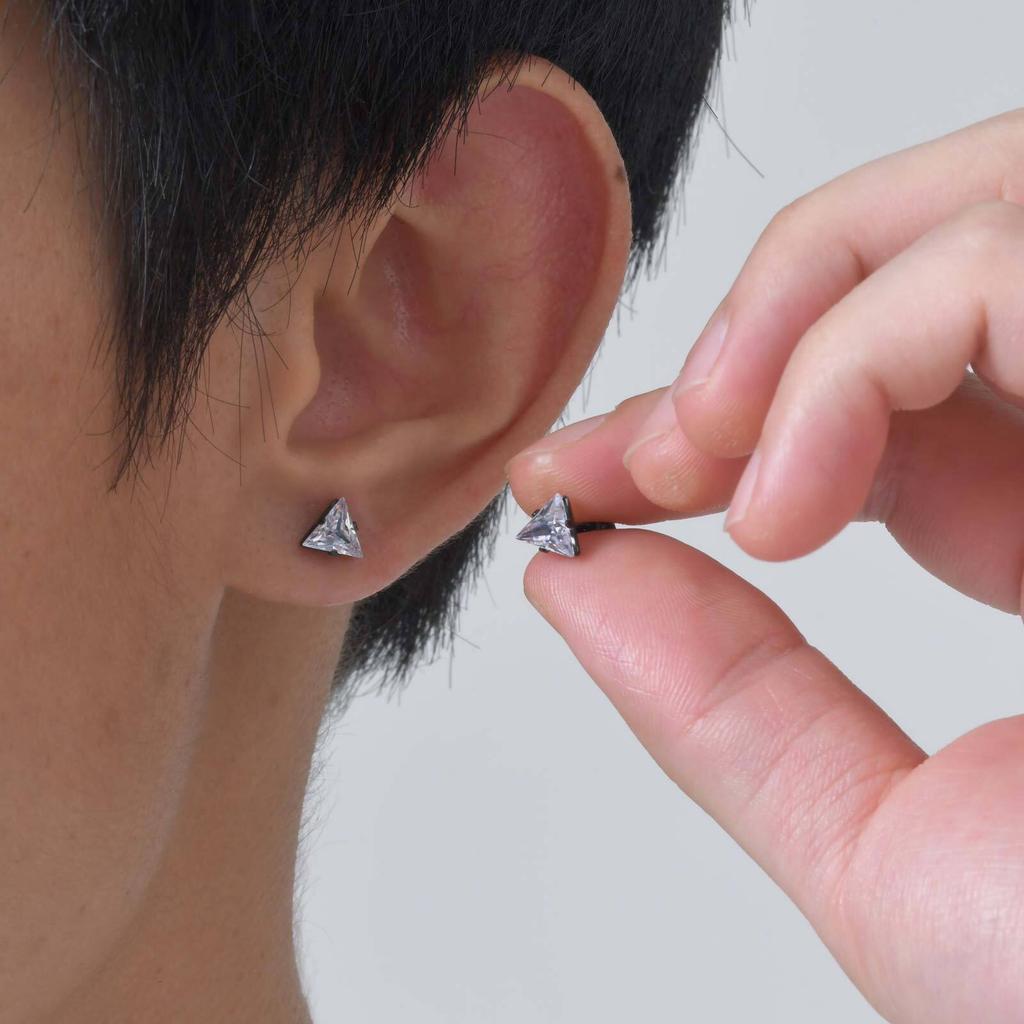AAA CZ Stone Stud Earrings for Men Boys,Small Triangle Metal Earrings with Stainless Steel Butterfly Buckle,Casual Jewelry Gifts