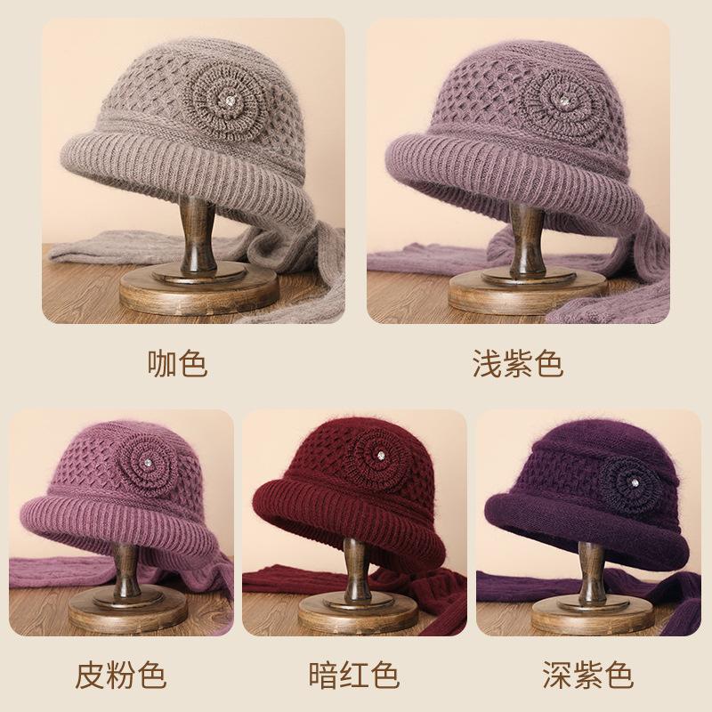 Medium and old hats Women's knitted hats Autumn and winter rabbit fur elderly hats Old lady wool hats Basin hats Warm mother hats
