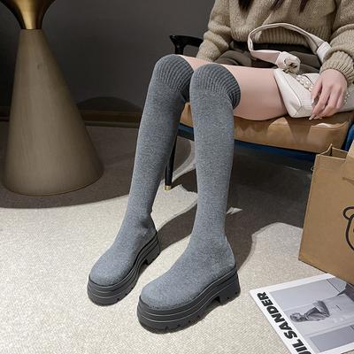 Fashion Autumn Winter Women's Platform Over The Knee Boots Ladies Stretch Knitted Socks Long Boots Slip-On Thick Bottom Shoes for Woman