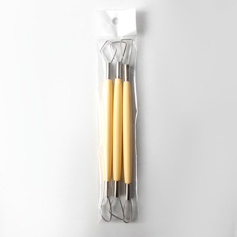 3-Piece Clay Sculpture Tool Set: Double-Headed Scraper, Flat Wire Knife, Round-Head Pottery Knife
