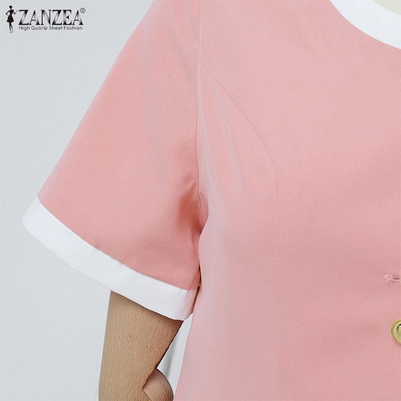 ZANZEA Women Casual Round Neck Short Sleeve Summer Splice Dress