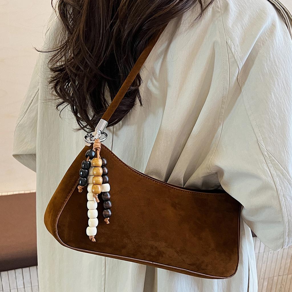 Brown Suede Women's Small Square Pack Retro Zipper Casual Handbags Fashion Large Capacity Commuting One Shoulder Bag