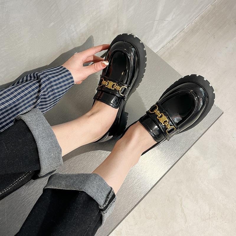 2024 нова платформа маленькі шкіряні туфлі круглий носок золота пряжка лофери жіночі британський стиль ретро маленькі шкіряні туфлі жіночі