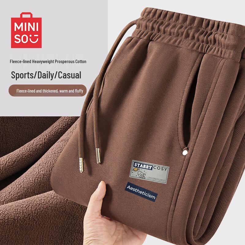 

MINISO Men s Thickened Fleece-Lined Curved Leg Casual Pants L