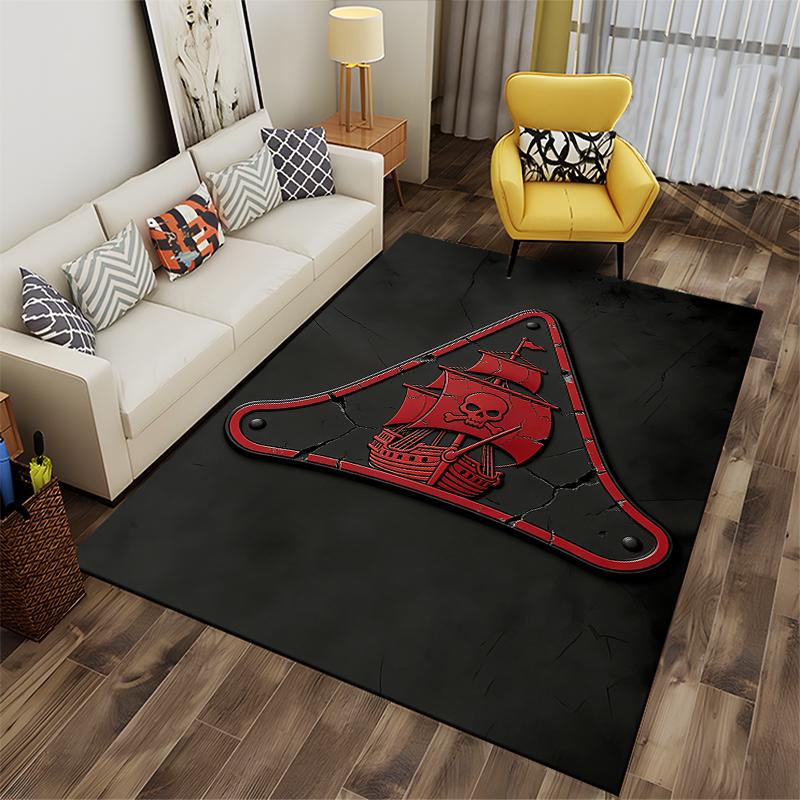 Pirate Ship Skull Design Black and Red Rug for Living Room Decor Suitable for use as an anti-slip for living room bedroom sofas