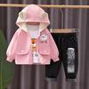 Children's Cartoon Spring & Autumn Hooded Jacket: Trendy 2026 Three-Piece Set for Boys & Girls