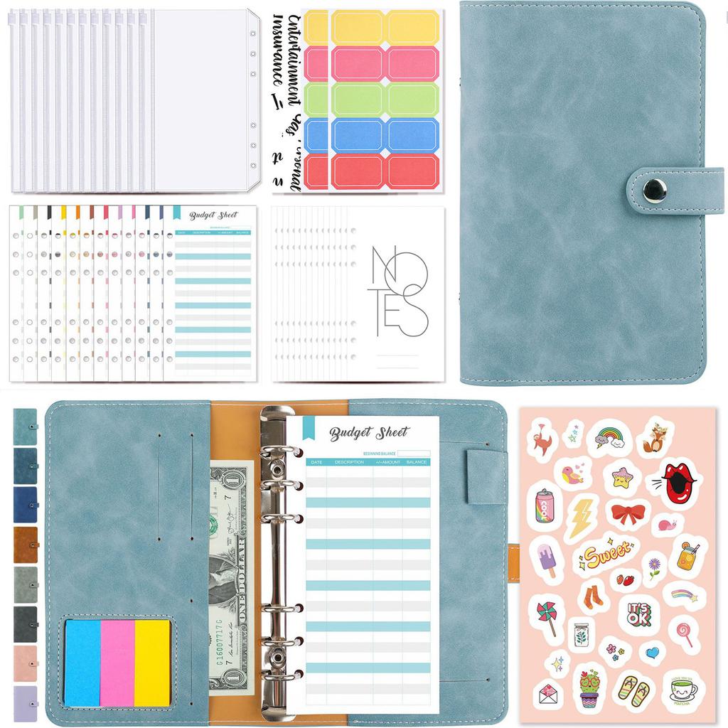 Budget Planner Loose-leaf Retro Leather Notebook Set Budget Binder Money Envelopes Monthly Planner Label Stickers