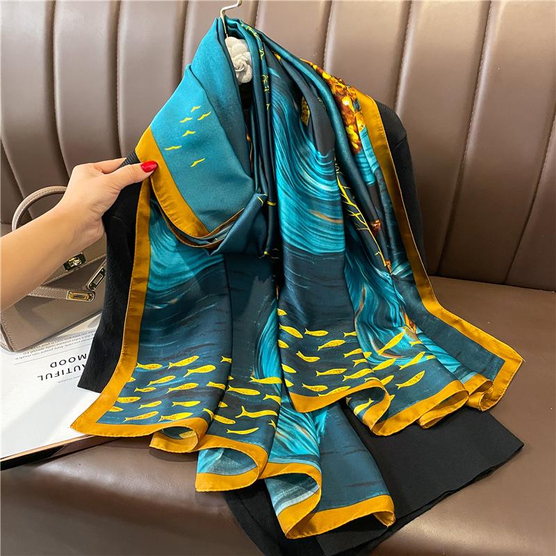 Women Luxury Scarf Flower Printing Silk Scarf Large Size Travel Shawl Soft Hijab Bufanda Foulard Designer Warp Fashion Sunscreen